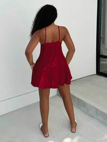 Alexandranx Gaun Terusan Wanita Tenun Warna Merah Anggur - Burgundy - View 2