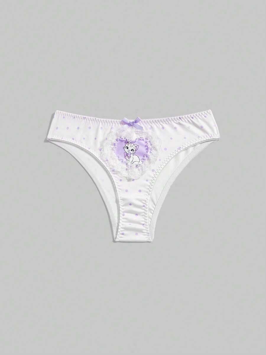 ROMWE Kawaii Cute Polka Dot Heart & Bow Decor Panties - Mauve Purple - View 1