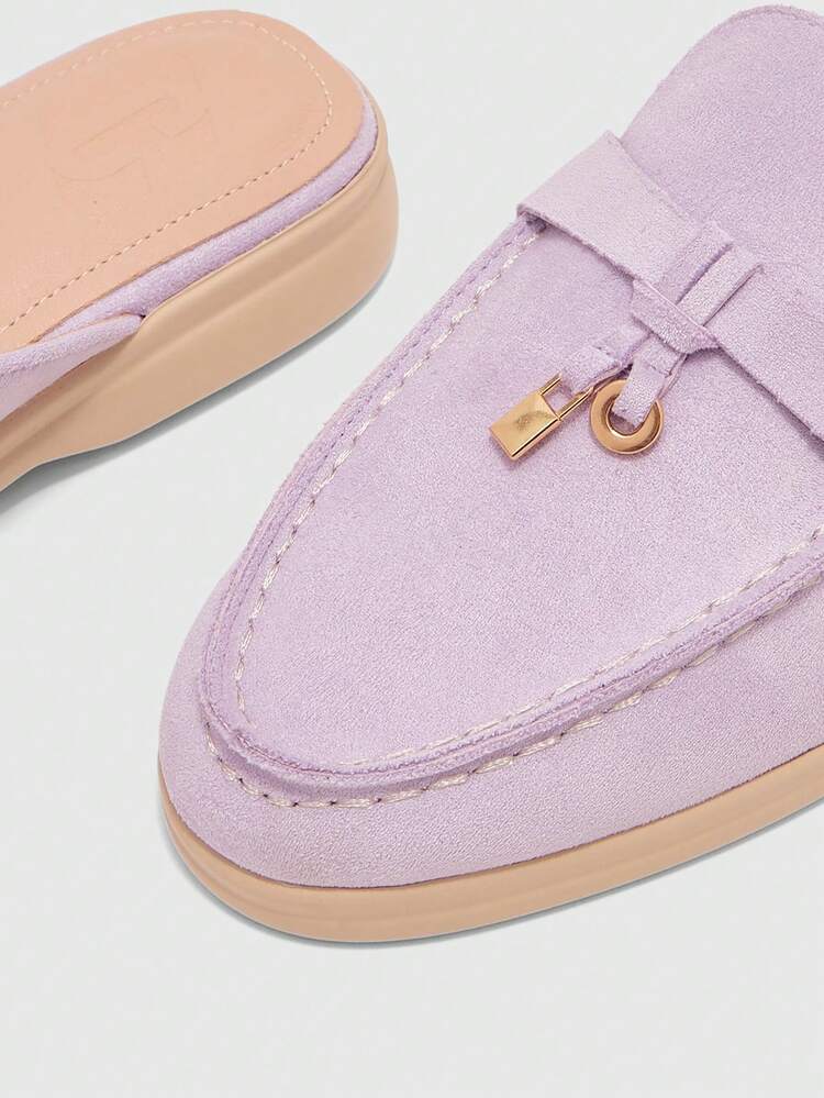 CUCCOO BIZCHIC Women Shoes Fashion Light Purple Suede Comfortable Commuting Women Flat Mule Shoes Women Flat Shoes Slippers Suitable For Outdoor Shopping To Work Daily Versatile Women's Shoes
