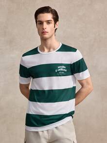 Courvante 男士休闲简约条纹T恤，夏季百搭绿白条纹T恤，父亲节礼物 - 綠色 - 查看 9