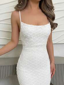 Jemour Đầm dài dáng ôm màu mơ thanh lịch, lãng mạn, cổ chữ V, dây mảnh, chất liệu có họa tiết, thích hợp cho ngày Valentine và mùa cưới, mùa xuân/hè, đầm ôm sát, trang phục phong cách boho cho nữ dự tiệc - trắng - Xem 3