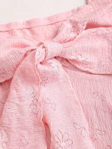 Sweetra Women's Elegant Solid Color Jacquard Tie-Front Blouse, Spring/Summer - Pink - View 4