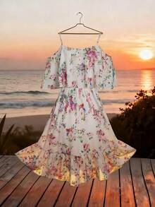 Franclia 优雅印花荷叶边吊带连衣裙，春夏款 - 彩色 - 查看 2
