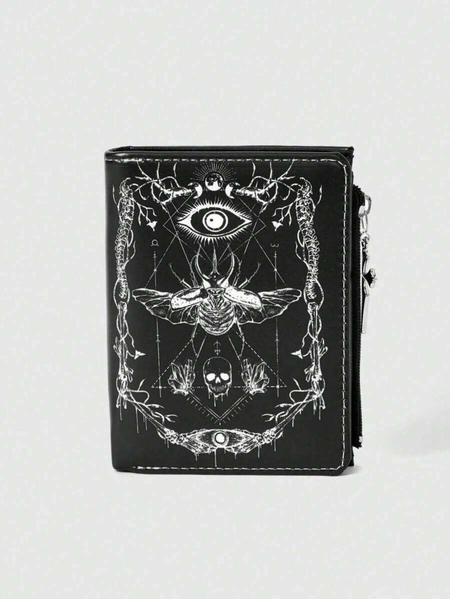 ROMWE Ví phong cách Gothic, hình giọt nước mắt đá quý pha lê hình cô gái Punk, ngôi sao, mặt trời, thanh kiếm, thiết kế sáng tạo hình ngôi sao năm cánh, ví đựng thẻ thời trang thường ngày - Đen tối - Xem 1