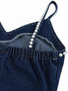 GlowEve Women's Summer Casual Beaded Decor Spaghetti Strap Denim Dress - Blue - View 5