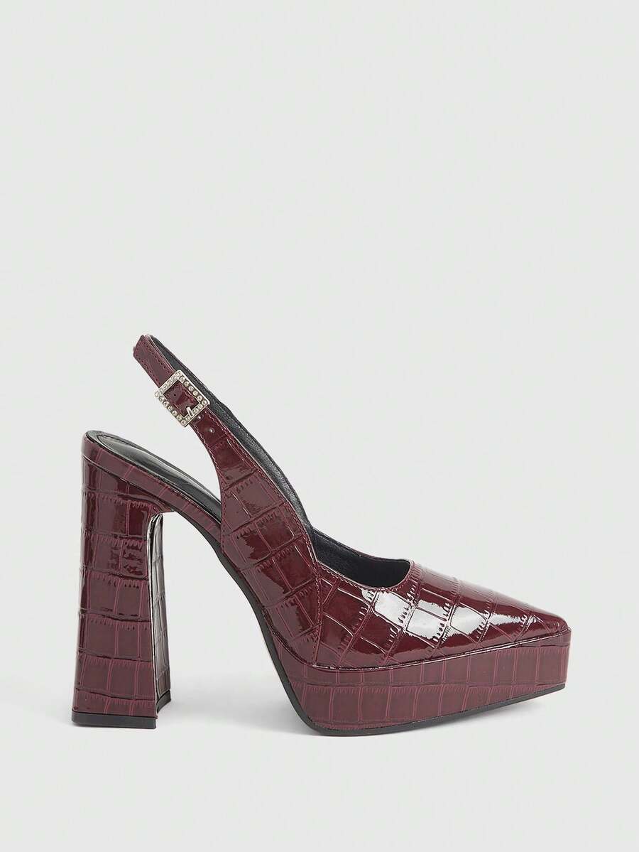 CUCCOO LuxiPop High-Heeled Thick-Soled Platform Fashionable And Simple Banquet Shoes - Burgundy - View 1