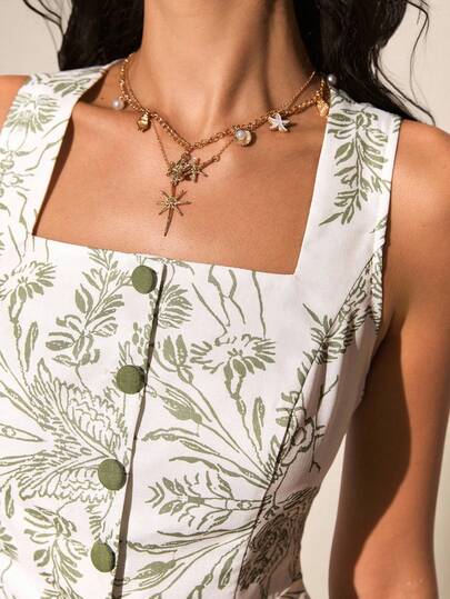 Poéselle 女士休闲碎花单排扣上衣，日常百搭