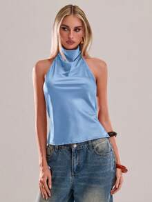 Top brillante rojo sin espalda para otoño, invierno, Navidad, Año Nuevo, salir, graduación, baile de graduación, elegante, formal, lujoso, elegante, casual de negocios, cumpleaños, oficina, país, concierto, club, sexy, occidental, trabajo, ropa de calle, vintage, festival, cóctel, rave, baile de graduación, Hawái, aeropuerto, divertido, básico, brunch, estilo de los 2000, ajustado, estilo de dinero antiguo, iglesia, regreso a casa, fiesta elegante, modesto, cita nocturna - Azul - Ver 5