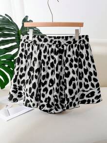 CosyJoli Plus Size Leopard Print A-Line Ruffle Hem Shorts, Casual Vacation - Multicolor - View 2