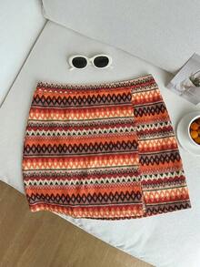 SHEIN EZwear 大码女式拼接撞色休闲百搭约会短裙 - 彩色 - 查看 6
