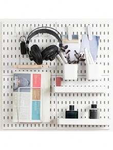 1 pieza Organizador de pared de tablero perforado negro, estantería de almacenamiento multifuncional de pared, adecuado para sala de manualidades, baño, despensa, oficina y juegos, solución de pared colgante para auriculares, teclados y consolas de juegos, estantes de utilidad - Multicolor - Ver 10