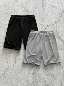 2件套 男士夏季休闲街头风及膝短裤，篮球短裤 - 淺灰色 - 查看 4