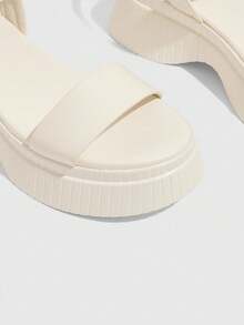 HighSole Round Toe Comfy Simple Platform Wedge Sandals For Women, Suitable For Summer Outfits Spring Shoes Spring Break Easter - Apricot - View 5