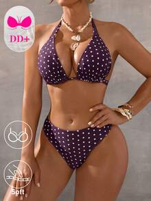 Swim DD+ Bộ bikini chấm bi dành cho nữ, thích hợp cho kỳ nghỉ biển. - Cà phê nâu - Xem 5