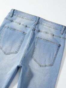 ROMWE MEN Street Life Men's Rhinestone Decorated Casual Jeans - Baby Blue - View 5