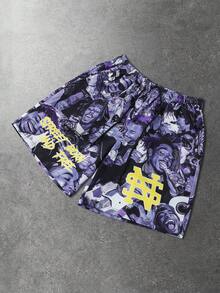 ROMWE MEN Street Life Quần short nam in họa tiết, thích hợp cho mùa xuân và mùa hè. - Màu tím - Xem 8