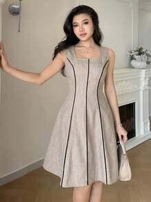 Modelyn Đầm hai dây cổ vuông phong cách thường ngày dành cho nữ - Màu Khaki - Xem 4