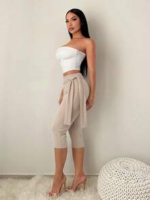 SHEIN SXY 女士高腰修身休闲打底裤，日常百搭 - 棕色 - 查看 5