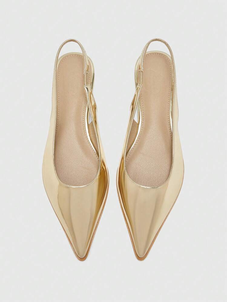 CUCCOO BIZCHIC Women Shoes Flat Bottom Pointed Light Gold Simple Back Strap Slingback Women's Flat Bottom Shoes Daily Versatile Lightweight Comfort Commuter To Work Occupational Comfort Flat Bottom Women's Shoes