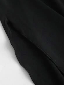 Sweetra 女士简约时尚垂褶领带露背开衩修身针织优雅连衣裙，春夏款 - 黑色 - 查看 4