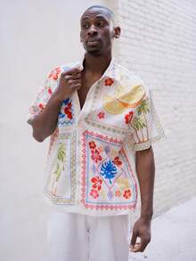 BelSigned BelSigned Camisa corta de hombre con estampado floral de estilo callejero de moda, estilo streetwear - Albaricoque - Ver 6