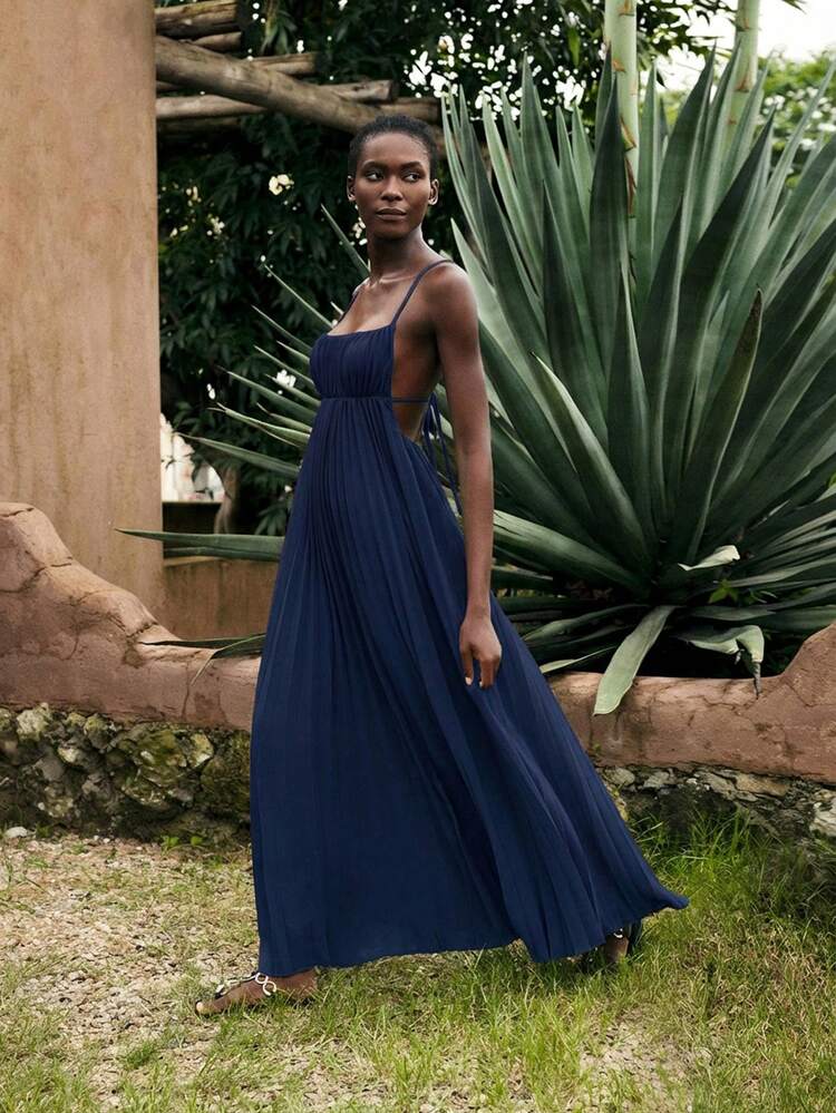 SHEIN Maija Women's Summer Vacation Dress, Minimalist Sleeveless Bohemian Solid Color Beach Dress, Elegant Vacation Outfit,Summer Dresses For Women