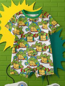 TEENAGE MUTANT NINJA TURTLES | SHEIN Baby Boy Cartoon Print Casual Everyday Romper - Green - View 1