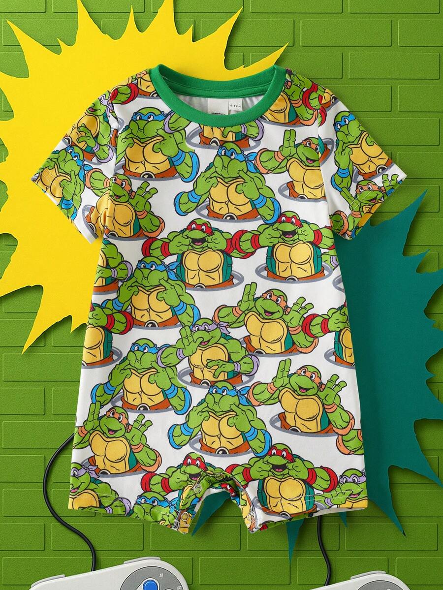 TEENAGE MUTANT NINJA TURTLES | SHEIN Baby Boy Cartoon Print Casual Everyday Romper - Green - View 1