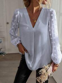 Plus Size Women V-Neck Casual Versatile Daily Wear Top - Mauve Purple - View 6