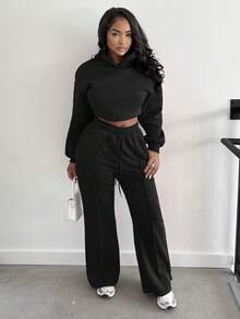 Alexandranx Women's Solid Color Drawstring Waist Pockets Loose Casual Sweatpants - Black - View 6