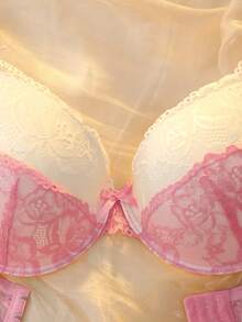大码蕾丝内衣文胸和无钢圈内衣文胸，性感可爱，提升 - 粉色 - 查看 4