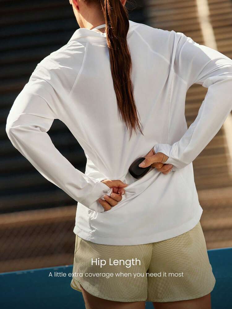 Fast Glow Hip Length Waist-Cinching Lightweight  Sunproof Thumbholes Fitted Windbreaker Jacket Running Jogging Outdoor Workout Gym Daily Active Wear