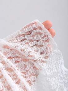 Sweetra Chân váy maxi bất đối xứng phối ren mới - trắng - Xem 3