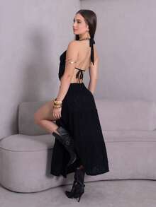 Duda Rubert 女士四季皆宜音乐会锐舞节外出狂欢蕾丝黑色半身裙 - 黑色 - 查看 2