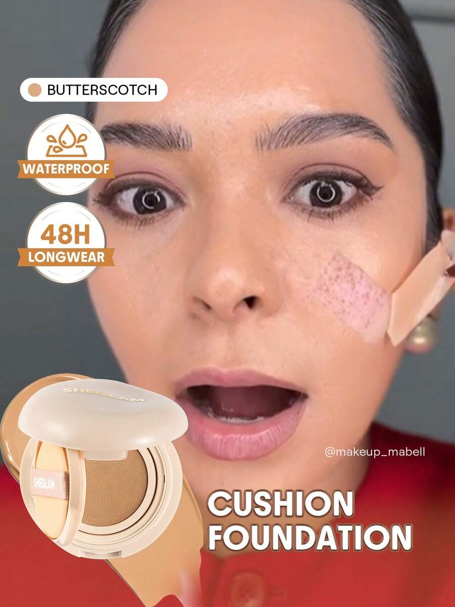 SHEGLAM Lock & Go Long-Lasting Cushion Foundation-Butterscotch Brand Beauty Makeup Face Paint Cosmetic For Women Girls Perfect For Spring Summer Ideal For Y2K Fancy Fashion Suitable For Birthday Mother'S Day Gift Rave Festival Party Ready Best Color - Butterscotch - View 1