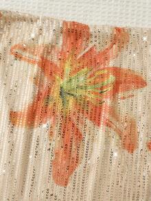 Franclia Floral Print Sequin Embellished Mini Skirt, Suitable For Vacation & Beach In Summer - Multicolor - View 7