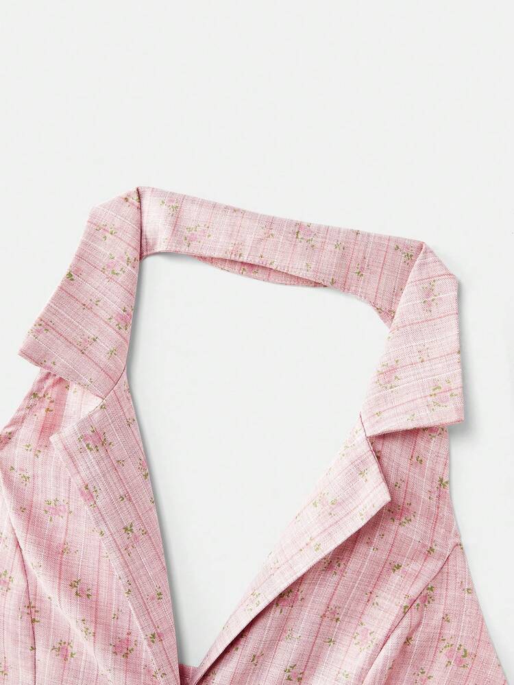 Pink Vintage Mini Dress With Lapel Collar And Open Back Spring Summer Vacation French Style Parisian Style Office Outfits Vintage Dress