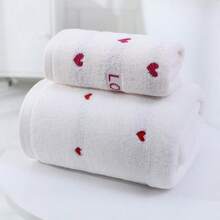 Red Heart-Embroidered Couple Towels, Valentine's Day Gift, Soft, Absorbent, Lint-Free, Face Towels/Bath Towels, Personalized Adult Towel Set, Suitable For Home, Pool, And Everyday Use. - White - View 8