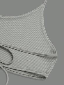 Sweetra Áo tắm nữ kiểu dáng thể thao giản dị, gợi cảm, tối giản, dây mảnh, buộc dây. - Xám - Xem 13