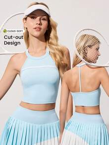 CourtClass 女士露背吊带短款网球上衣 - 薄荷藍 - 查看 3