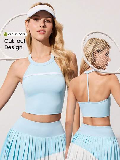 CourtClass Áo tennis nữ dáng ngắn hở lưng cổ yếm
