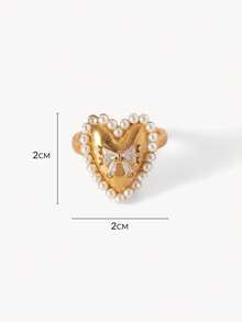 Opalesca Simple And Versatile Love Bow Ring,Premium/Elegant/Classy/Dailywear/Minimalist,Pearl/Crystal,For Mom/Women/Girl/Mother,Summer/Beach/Prom/Party/Holiday/Vacation,Engagement/Wedding/Promise,Bride,Heart/Floral,Fairycore/Mermaid Core - Gold - View 6