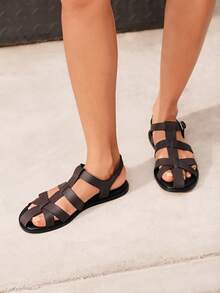 HighSole Women's Casual Round Toe Flat Sandals, Simple Style Deep Brown Color, Soft & Comfortable, Suitable For Outdoor Travel, Beach, Daily Commute, Spring/Summer - Brown - View 5