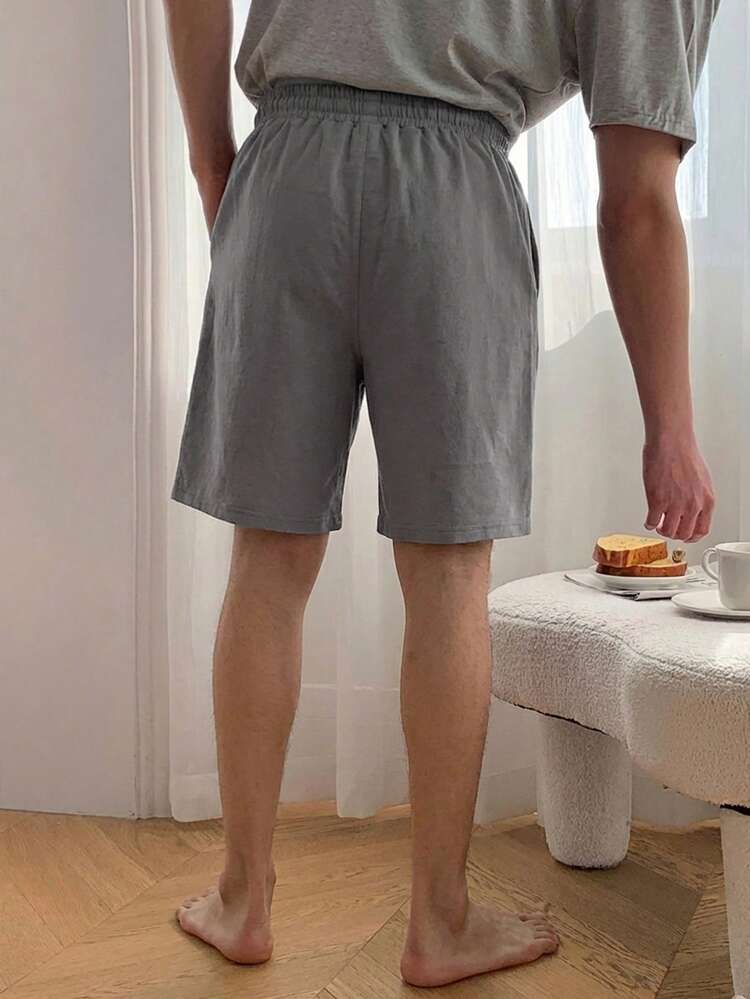 Men's Solid Color Elastic Waist Shorts Loungewear Bottom, Summer