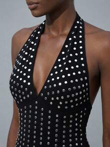 Maija Black Halter Crop Top, Modern Urban Style, Suitable For Party, Casual Outing, Autumn - Black - View 5