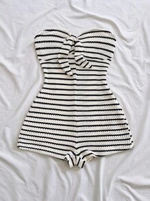 Soleia Bộ jumpsuit nữ mùa xuân/hè màu trắng dệt kim, thắt nơ phía trước, ôm dáng, thích hợp cho tiệc tùng, hẹn hò, ngày Valentine, gợi cảm và lãng mạn, lễ hội, du thuyền biển, tiệc trà chiều. - Nhiều màu - Xem 4