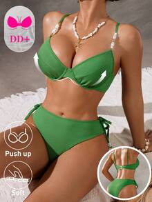 Swim DD+ Conjunto de bikini de unicolor sexy para mujer para la playa de verano - Verde - Ver 6