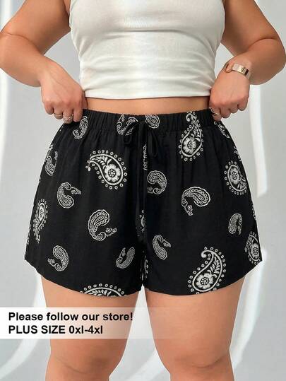 Comfortcana Quần short cỡ lớn kiểu dáng thường ngày, họa tiết hoa điều, thích hợp cho kỳ nghỉ.