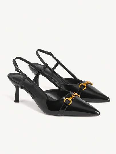 CUCCOO CHICEST 女士鞋履春夏金属马扣尖头高跟7.2cm通勤风漆皮多色可选女士高跟凉鞋日常约会女士高跟单鞋