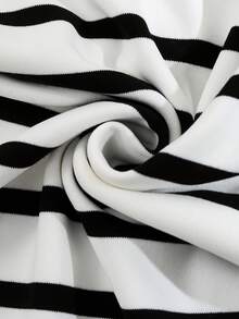 SHEIN Franclia 女士优雅修身条纹方领显瘦撞色通勤办公连衣裙，春夏款，紧身，开衩，弹力 - 黑與白 - 查看 5